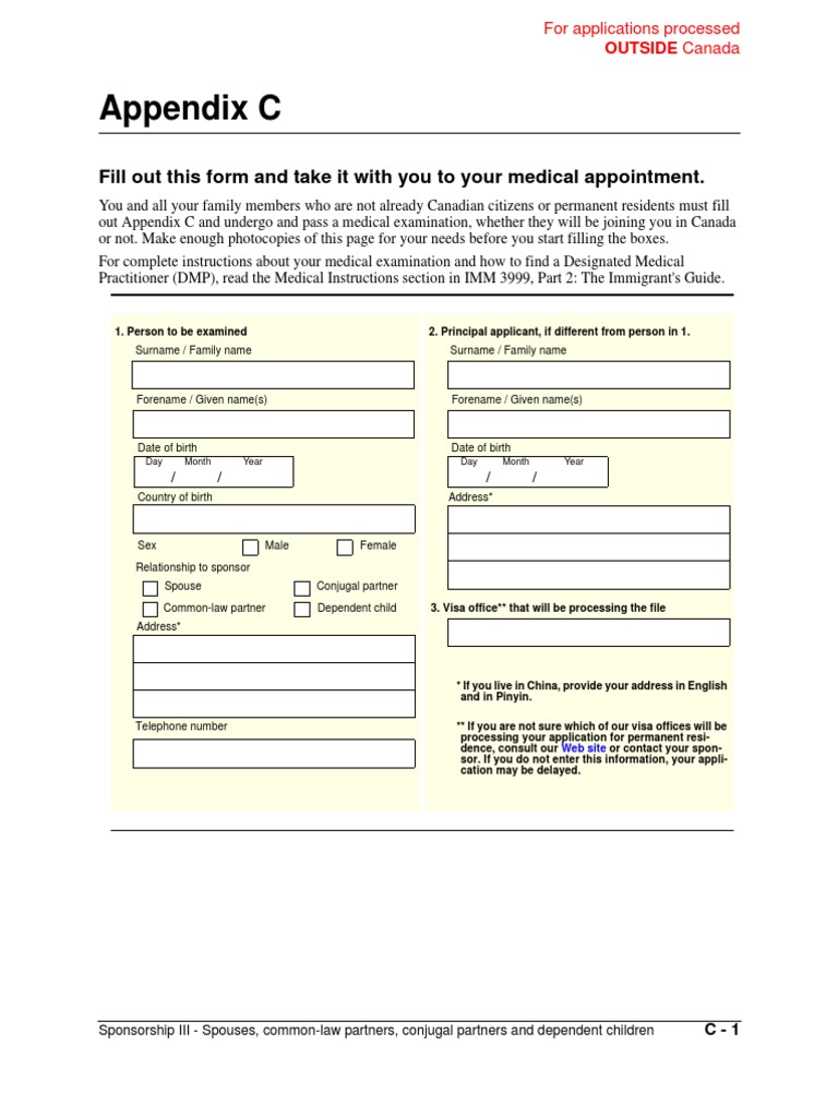 Appendix C Fill out this form and take it with you to your medical