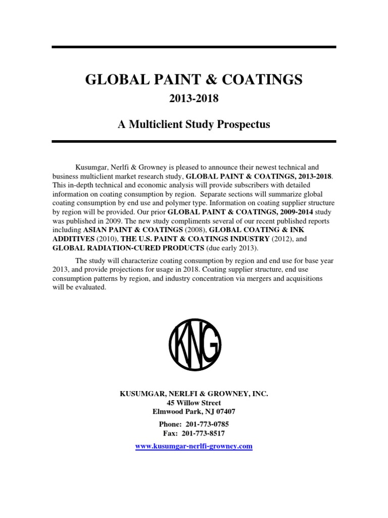 Global Paint and Coatings 20132018 PDF Subscription Business Model Mergers And Acquisitions