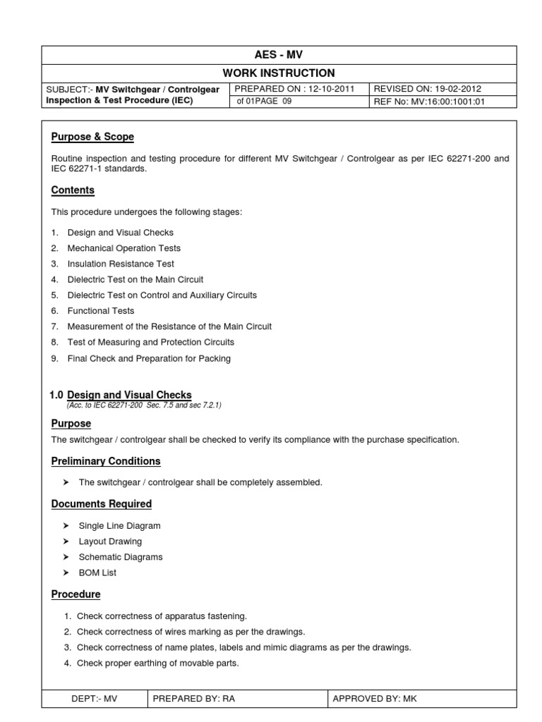MV SWGR & CGR - Inspn & Test Procedure IEC | PDF | Insulator ...