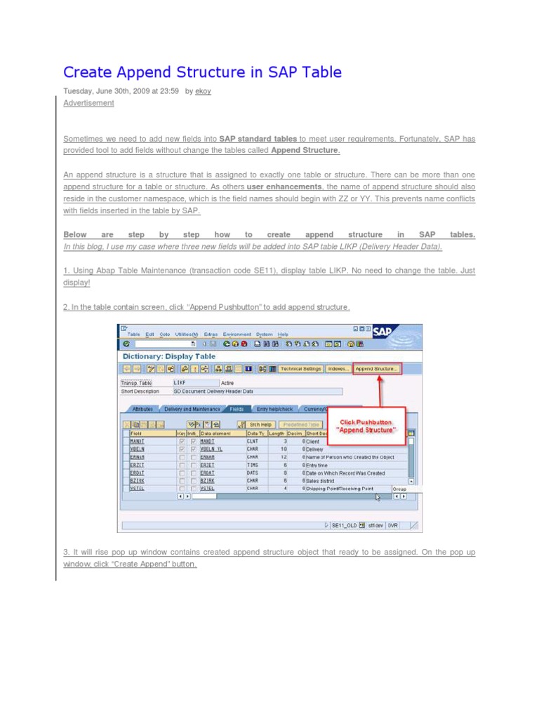 Create Append Structure in SAP Table | PDF | Computer Data | Digital ...