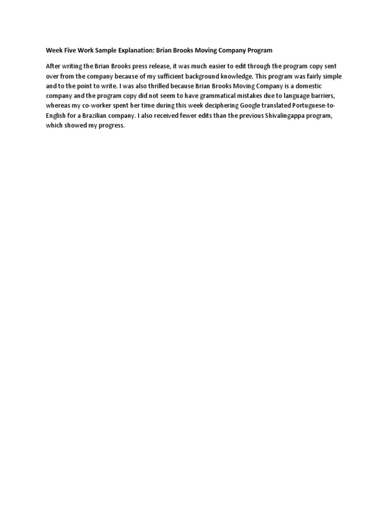 Week Five Work Sample Explanation | PDF