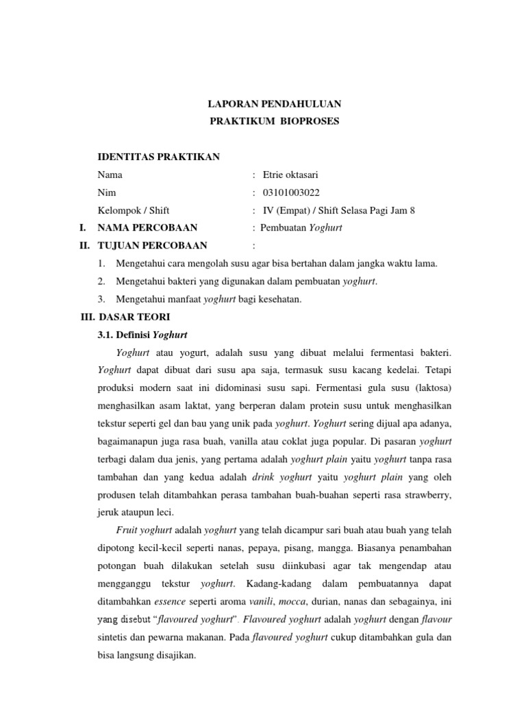 Laporan Tetap Yoghurt