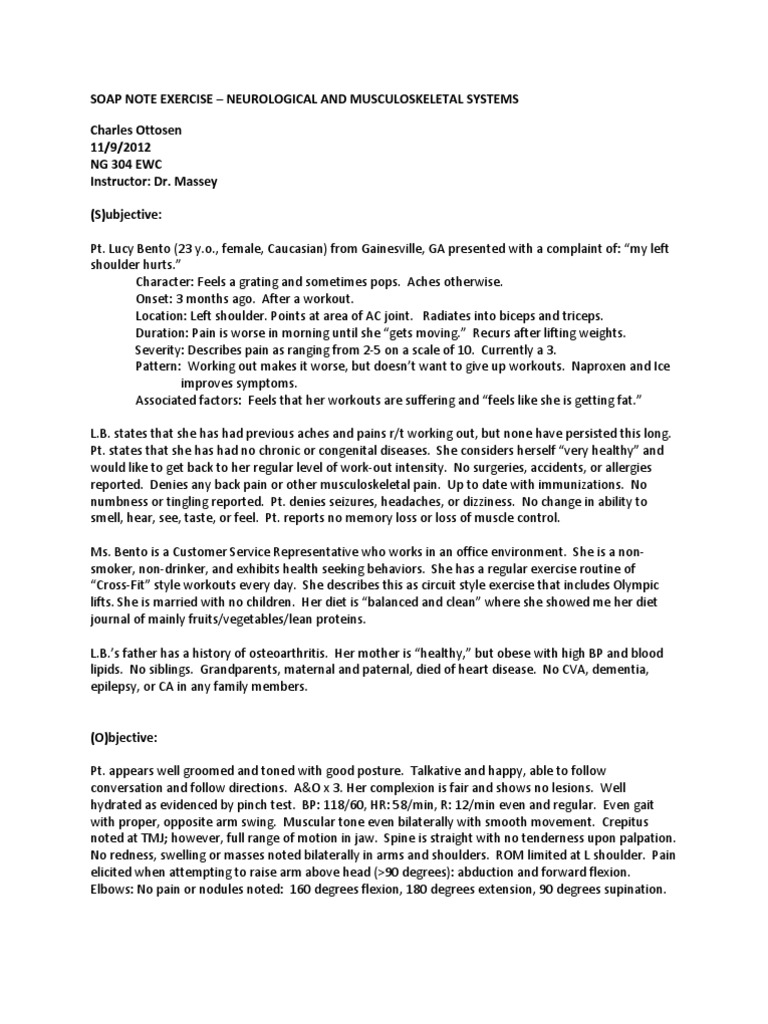 Musculoskeletal & Neurological SOAP Note | PDF | Anatomical Terms Of ...