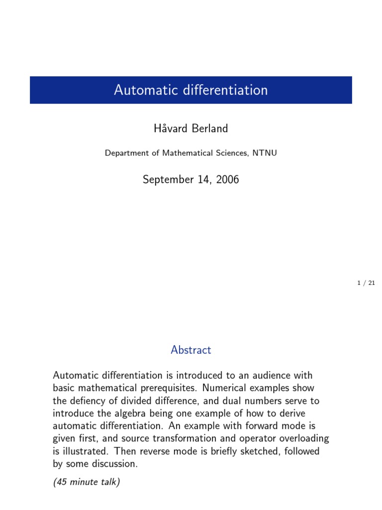Automatic Differentiation PDF Derivative Mathematical Optimization