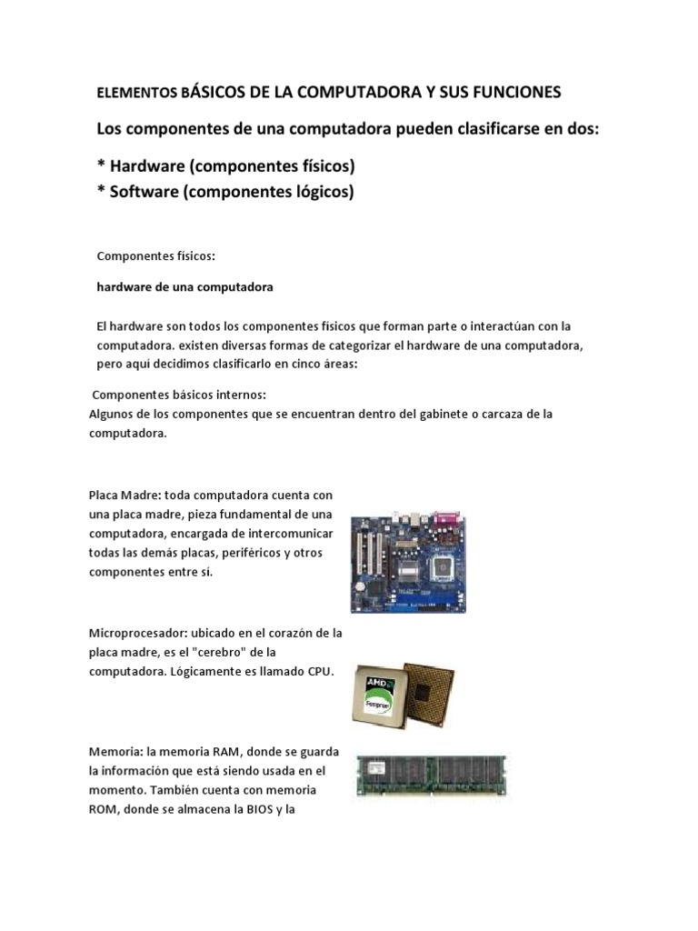 Componentes Básicos del Hardware PC | PDF | Periférico | Hardware de la ...