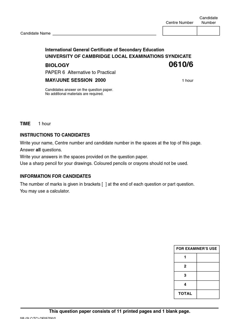 Paper 6 biology june 2000