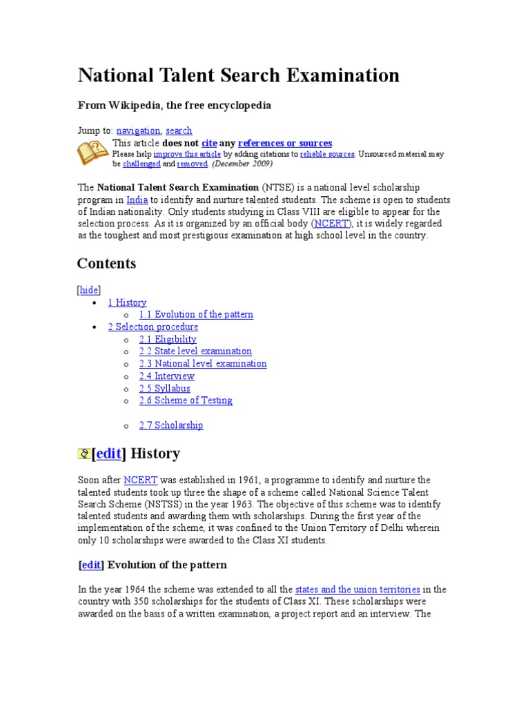 National Talent Search Examination PDF Academia Test/Examination