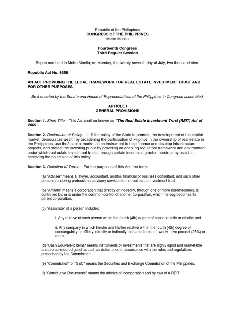 Ra 9856 | PDF | Real Estate Investment Trust | Dividend