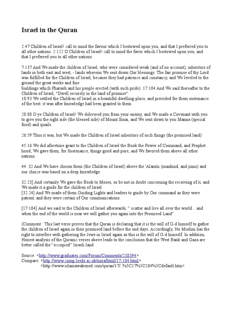 Israel in The Quran | PDF | Israelites | Land Of Israel