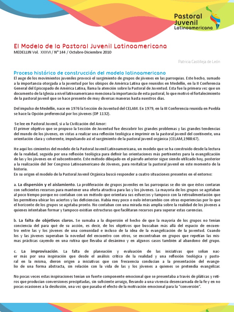 El Modelo de La Pastoral Juvenil Latinoamericana | PDF | Juventud | Fe