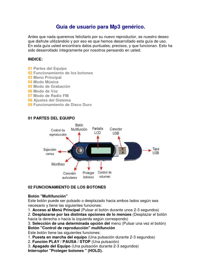 Guía de Usuario para Reproductor MP3 | PDF | Mp3 | Archivo de computadora