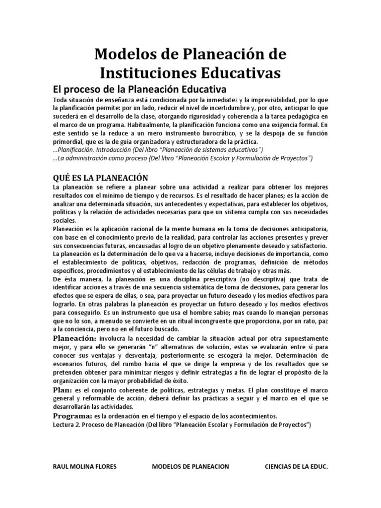 TAREA Modelos de Planeación de Instituciones Educativas | PDF ...