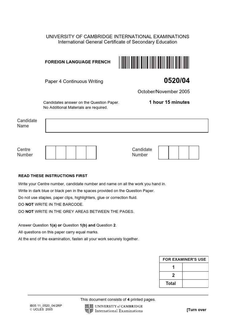 Igcse french writing questions picture