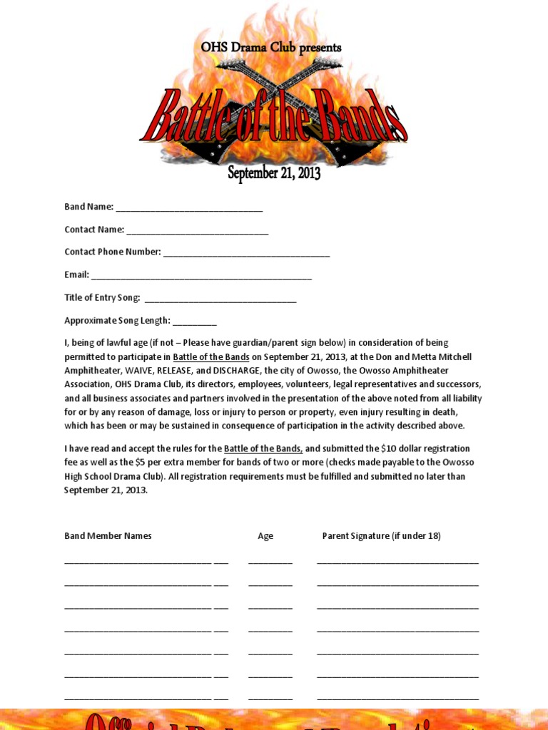 Battle of The Bands Entry Form PDF Virtue Common Law