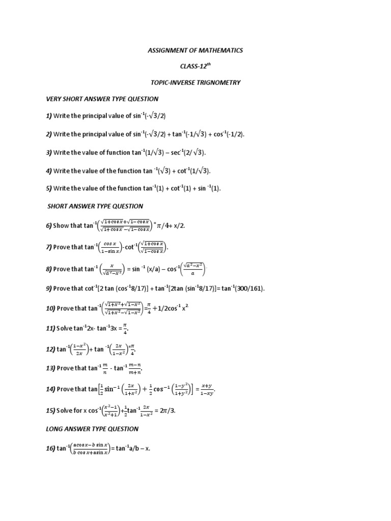 Maths Inverse Trignometry