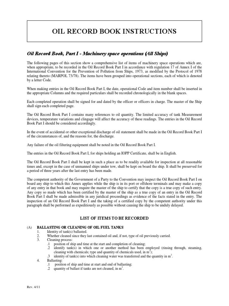 Oil Record Book Instructions Oil Tanker Ships