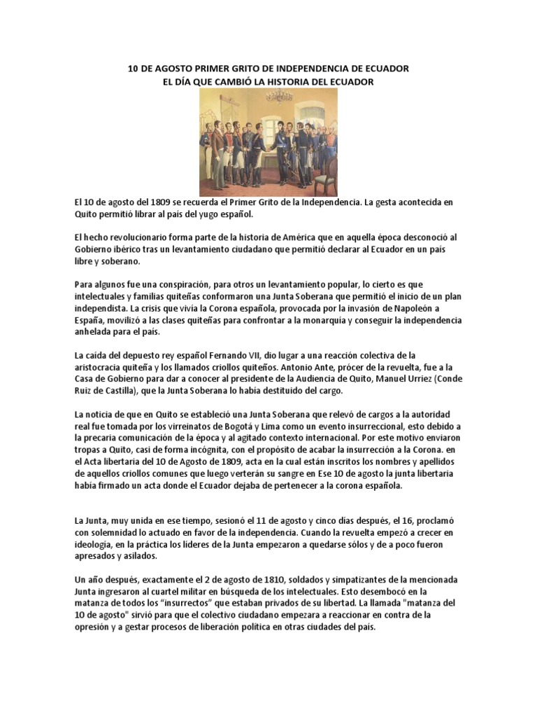 10 De Agosto Primer Grito De Independencia De Ecuador Docx