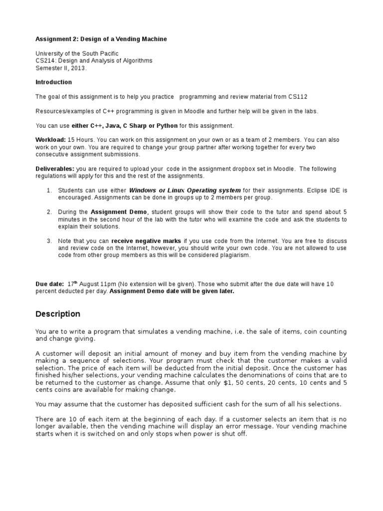 Vending Machine Programming Assignment | PDF | Class (Computer ...