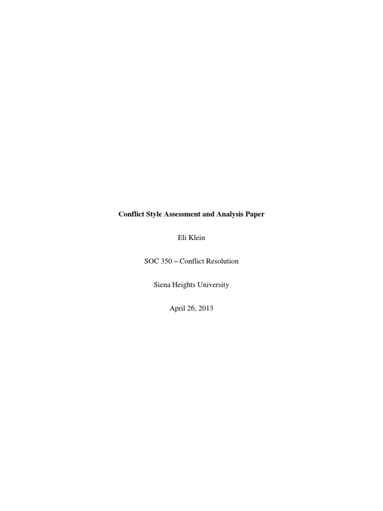 Conflict Style Assessment and Analysis Paper | PDF | Sibling ...