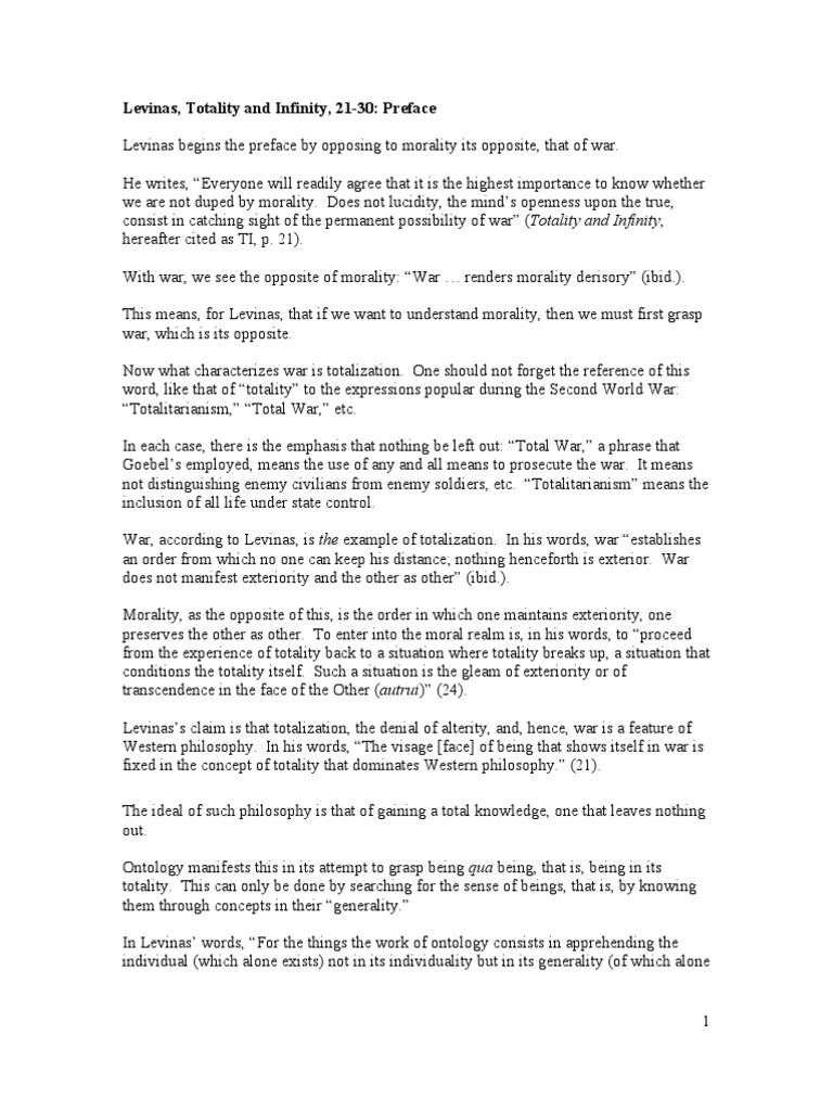 Lectures on Levinas Totality and Infinity Martin