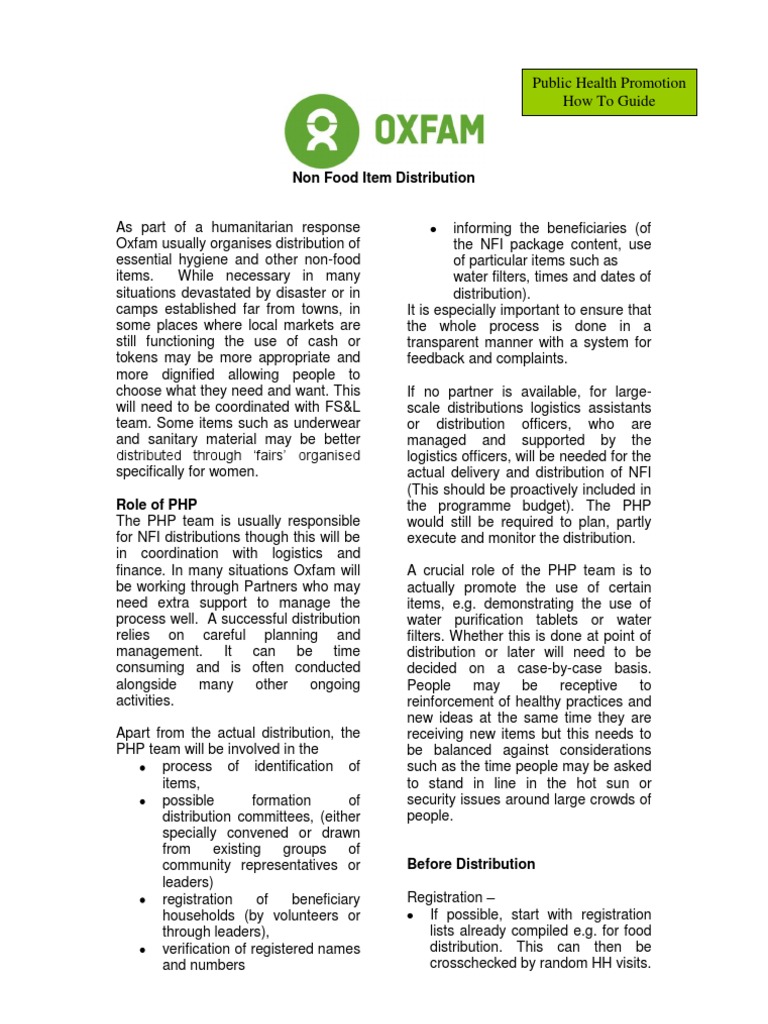 Non-Food Item Distribution Guide | PDF | Packaging And Labeling | Logistics