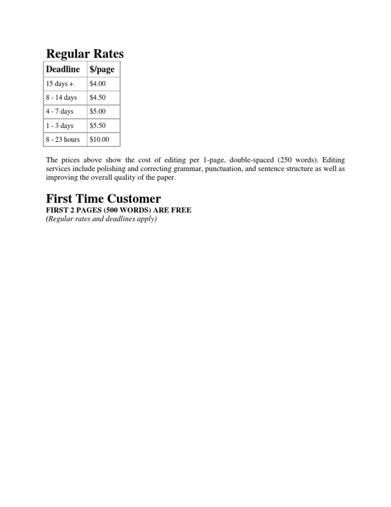Editing Service Rates & Deadlines | PDF | Language Arts & Discipline