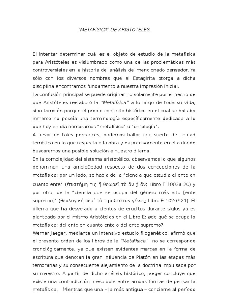 Metafísica De Aristoteles Pdf Metafísica Aristóteles