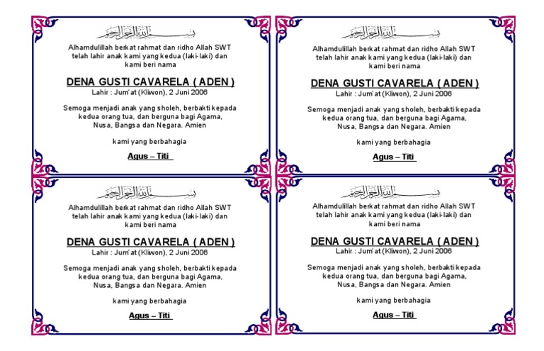 108 Contoh Undangan Aqiqah Anak Laki-laki Word Terbaru