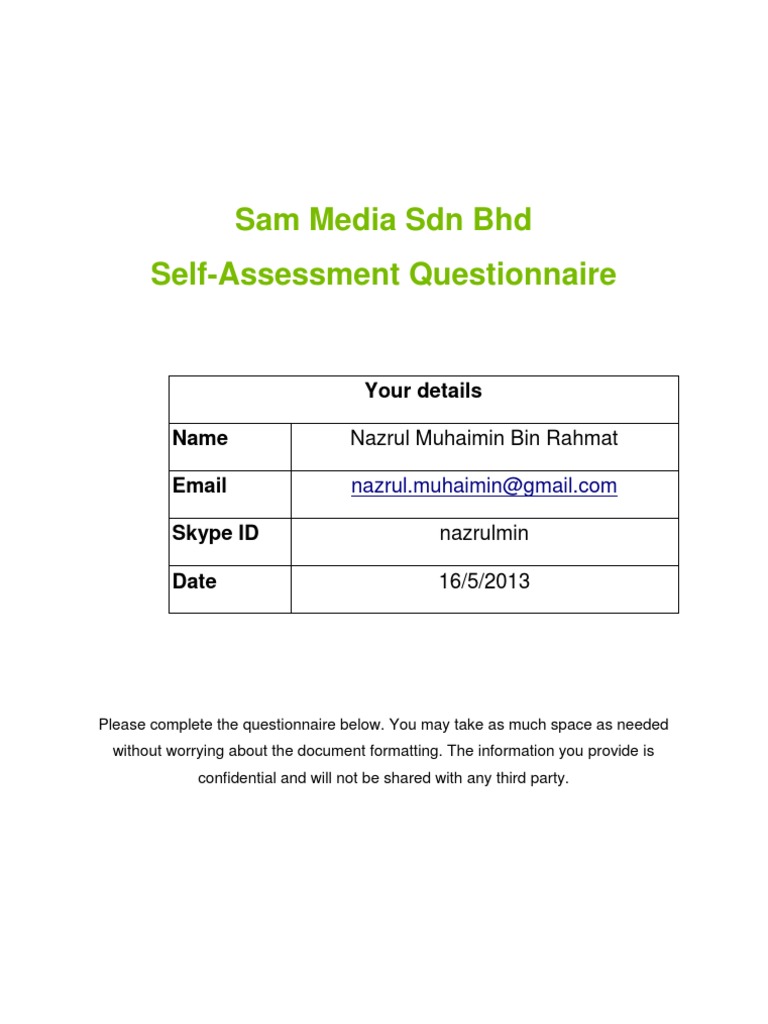 Sam Media Recruitment Questionnaire | PDF | C Sharp (Programming ...