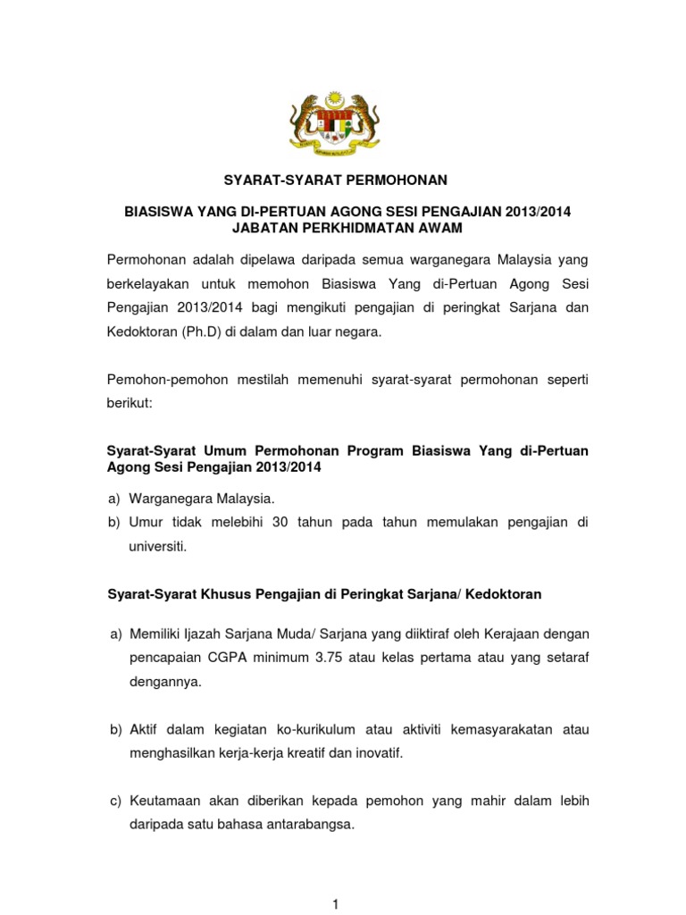 Syarat Permohonan Biasiswa Agong 2013 Pdf