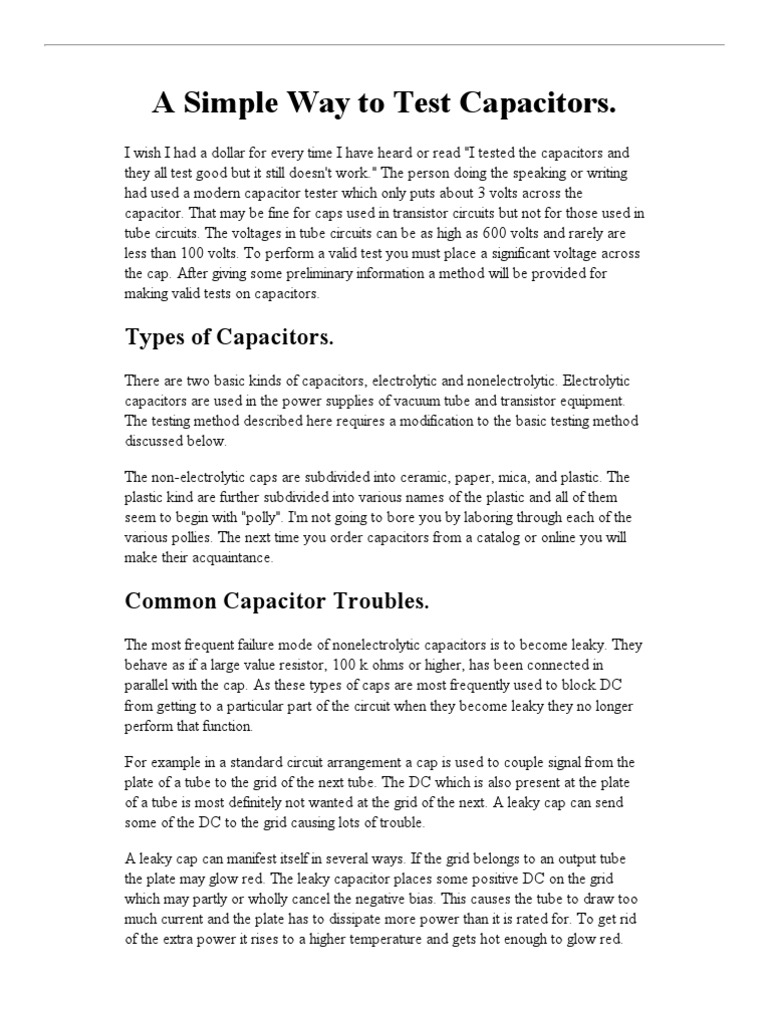 A Simple Way To Test Capacitors Pdf Download Free Pdf Capacitor