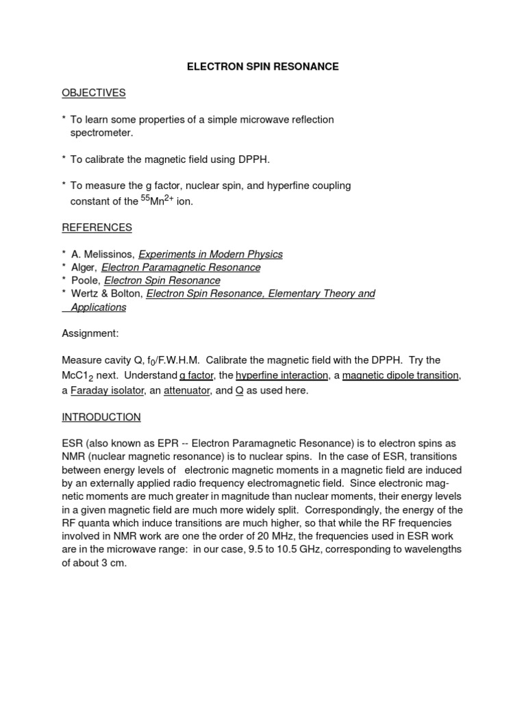 Electron Spin Resonance: Applications | PDF | Electron Paramagnetic ...