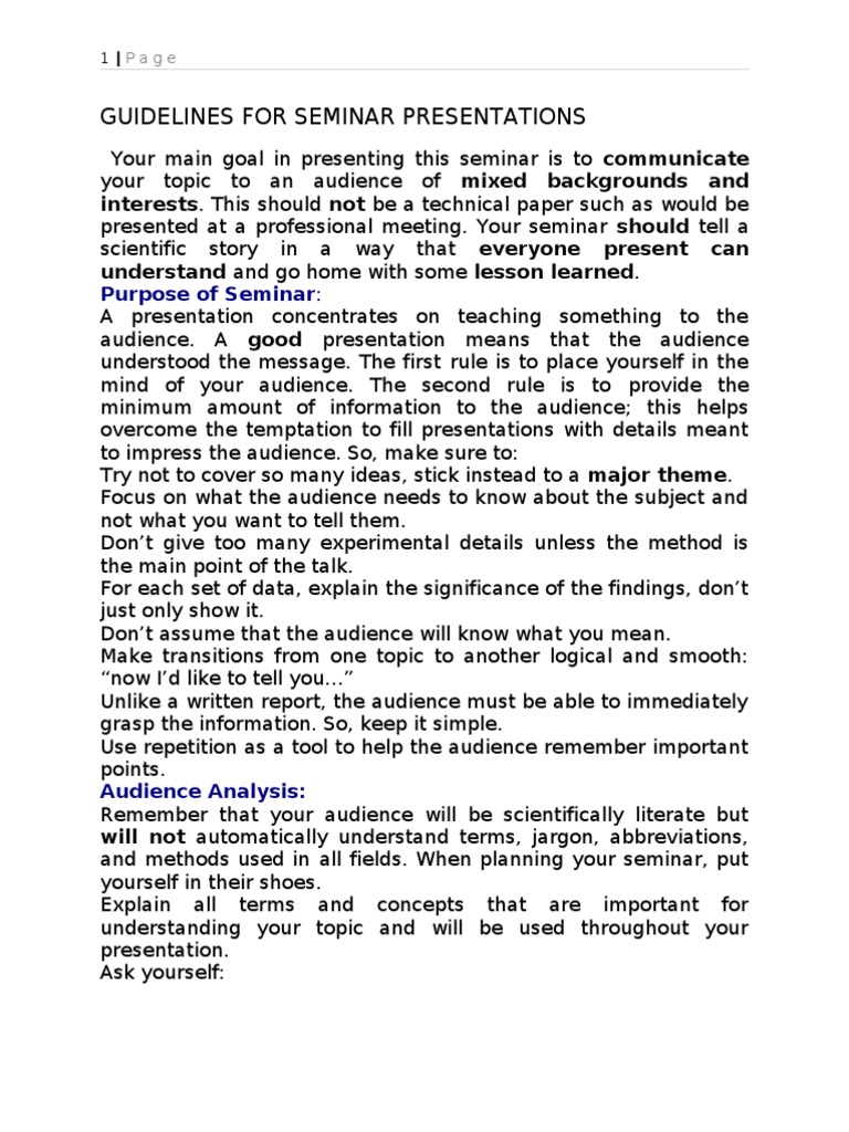 Guidelines for Seminar Presentations Understanding Page Layout