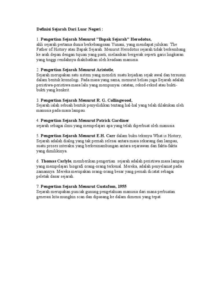 Definisi Sejarah Menurut Para Ahli