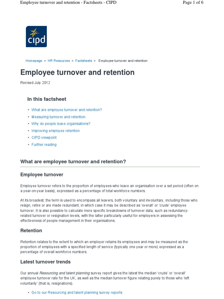 CIPD Factsheet Employee Turnover | PDF | Turnover (Employment ...