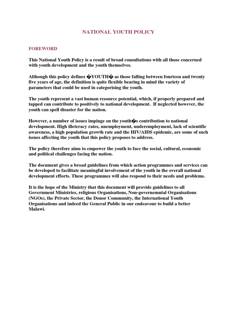 Malawi National Youth Policy.pdf | Youth | Disability