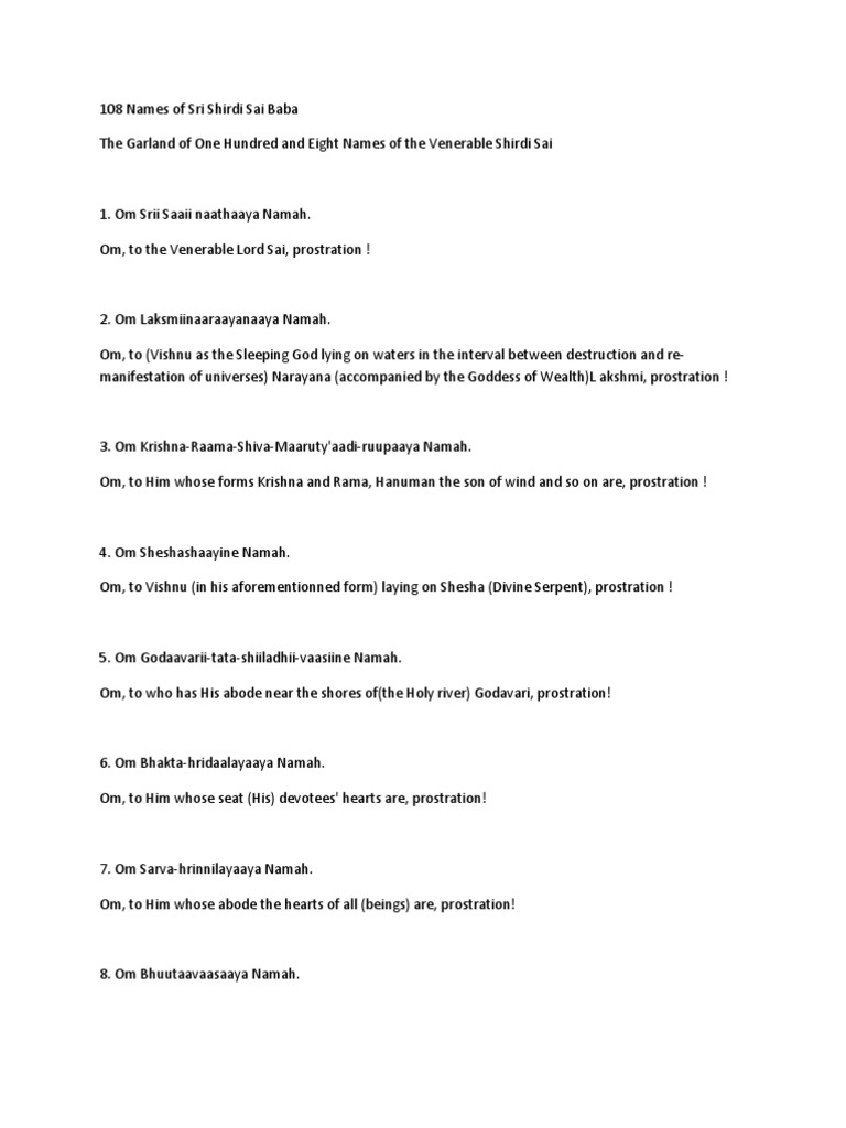 108 Names of Sri Shirdi Sai Baba PDF Krishna Hinduism