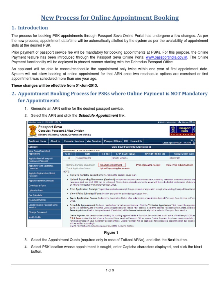 New Online Appointment Booking Process For Pass Port in India | PDF ...