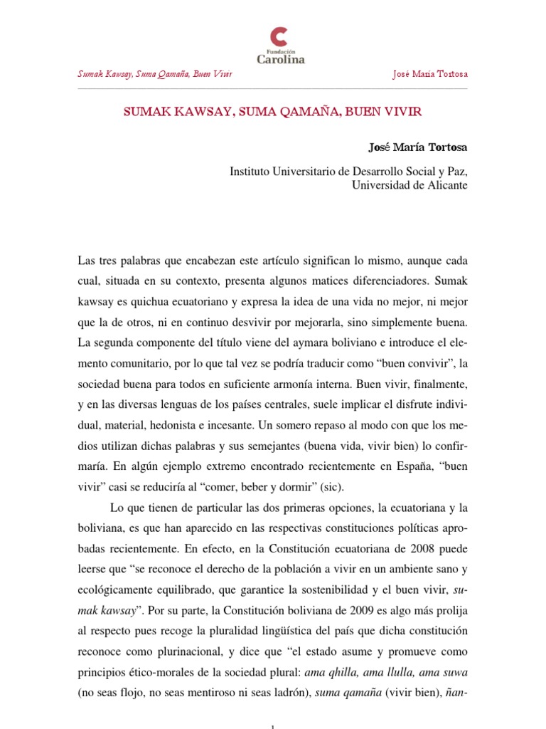 SUMAK KAWSAY El Vivir Bien en Bolivia PDF PDF