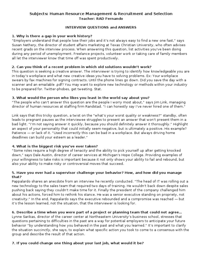 Interview Questions PDF Time Management Professional Skills