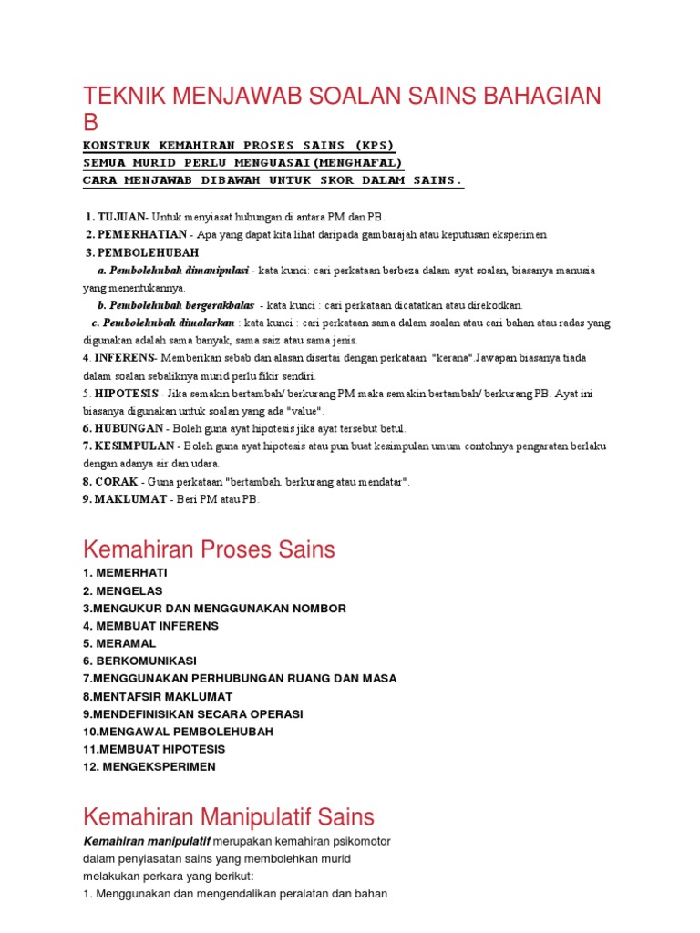 Teknik Menjawab Soalan Sains Bahagian B Pdf