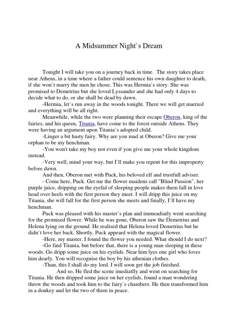 A Midsummer Night's Dream: Oberon Titania | PDF | A Midsummer Night's ...