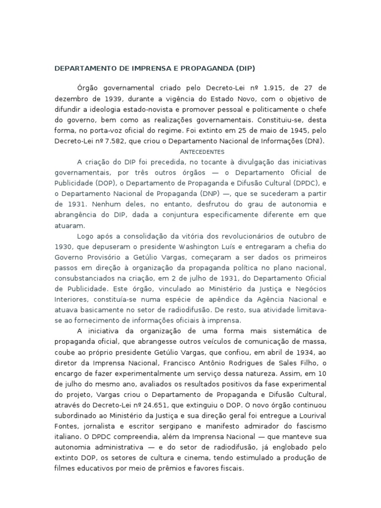 Comente A Função Do Departamento De Imprensa E Propaganda