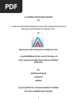 Study of Consumer'S Perception and Life Insurance Policies in Reliance Life Insurance Company Ltd.