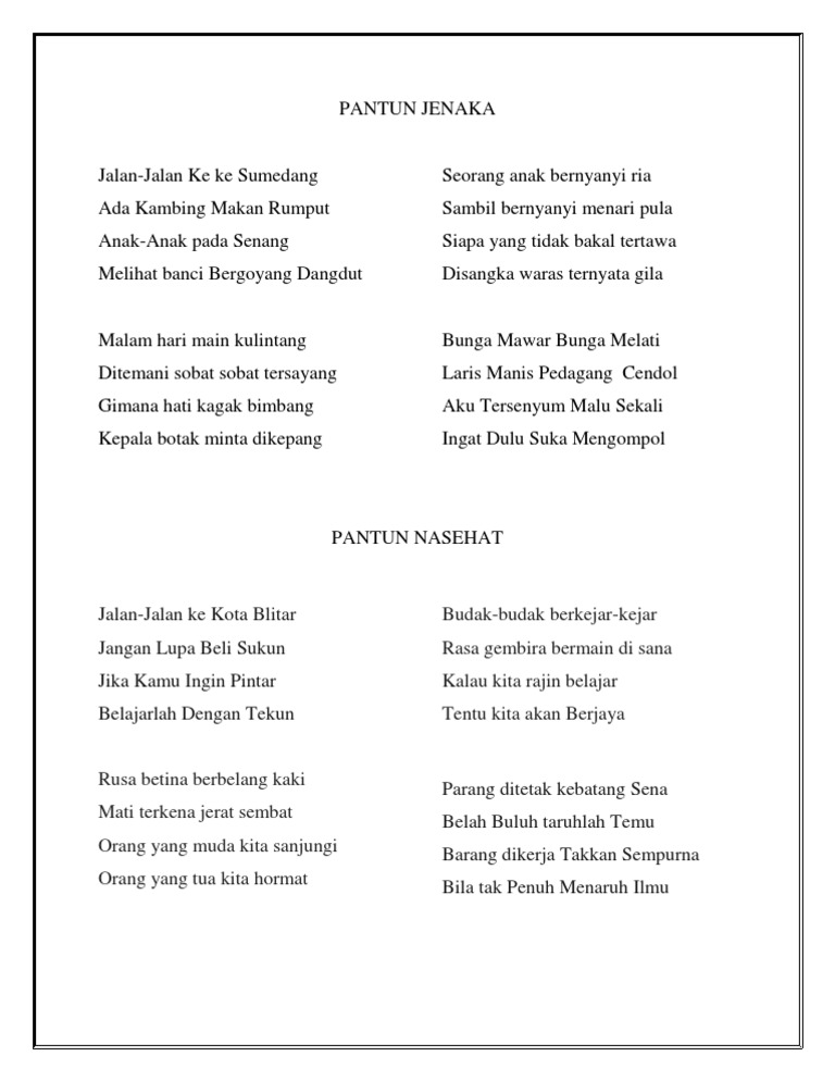 Pantun Jenaka Dan Nasehat