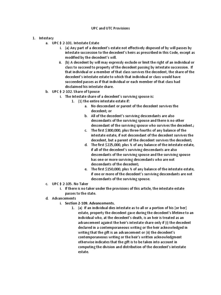 Upc Intestacy Provisions