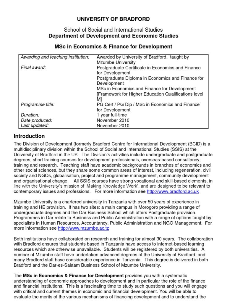 MSc Economics & Finance for Development | PDF | Postgraduate Education ...