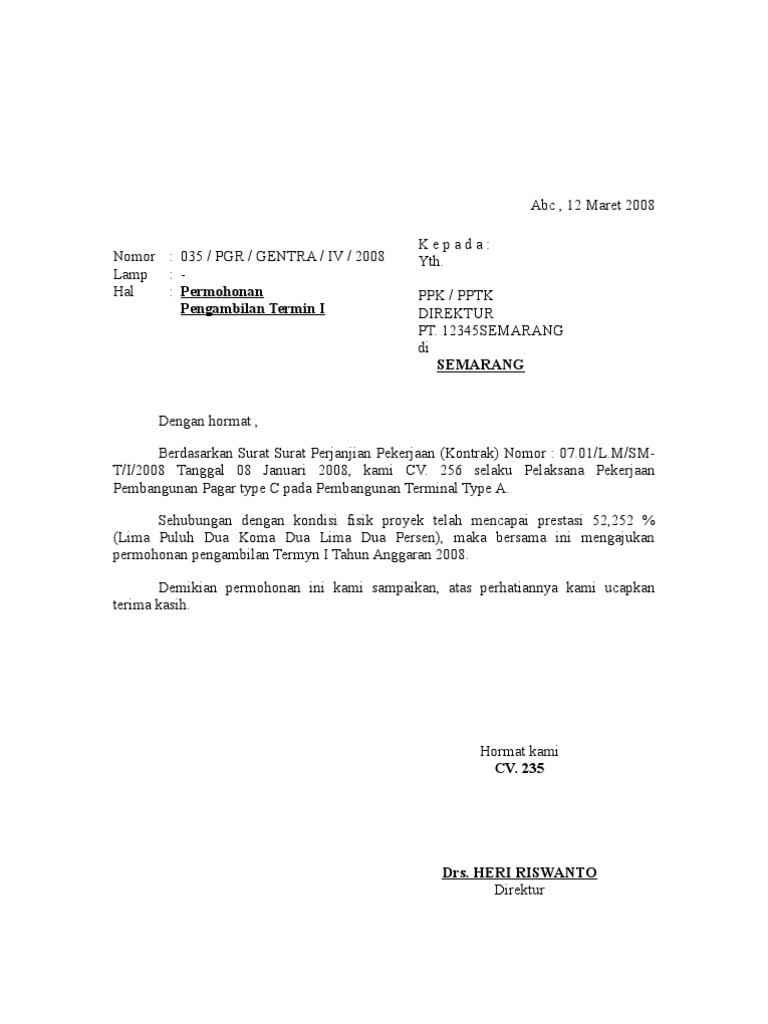 Surat Permohonan Opname Pekerjaan Guru Paud