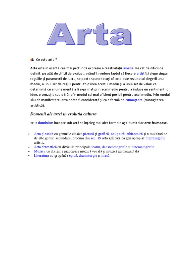 Domenii Ale Artei In Evolutia Cultura Umane Artist