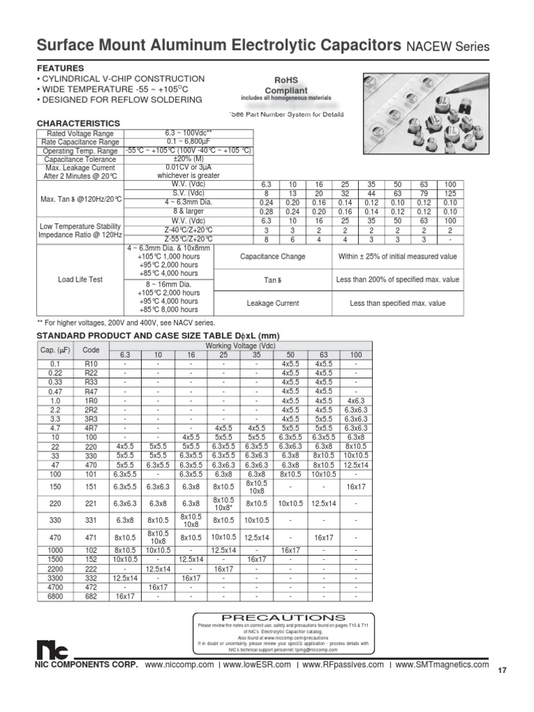 NIC Components NACEW Series | PDF | Capacitor | Electrical Engineering